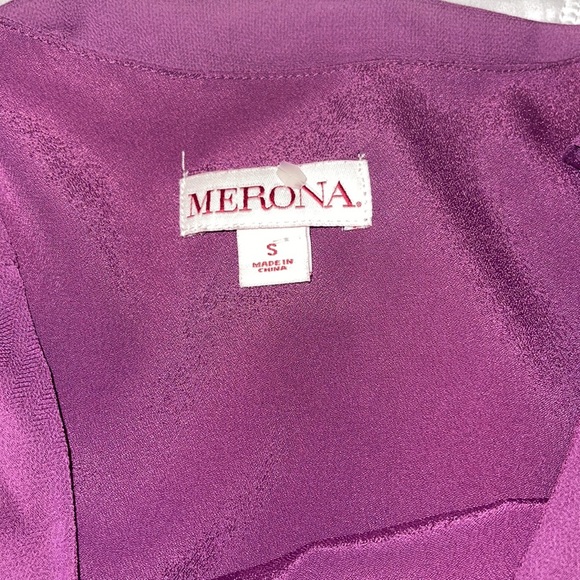 Merona Magenta Chiffon Fully Lined Flounce Sleeve Blouse - Picture 8 of 12